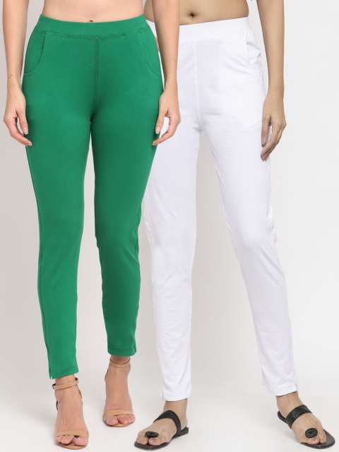 

NEUDIS Women Pack Of 2 Solid Ankle-Length Straight-Fit Leggings, Green