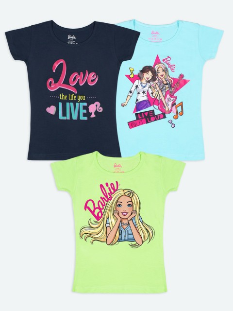 

Barbie Girls Pack-3 Multicoloured Typography Printed T-shirt, Multi