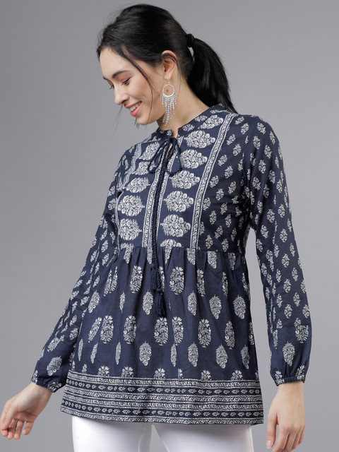 Vishudh Women Navy Blue & White Printed Tunic