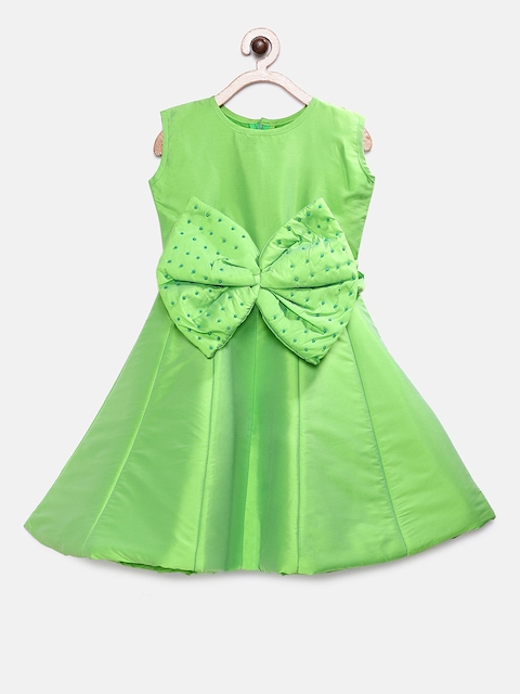 JBN Creation Girls Green Solid A-Line Dress