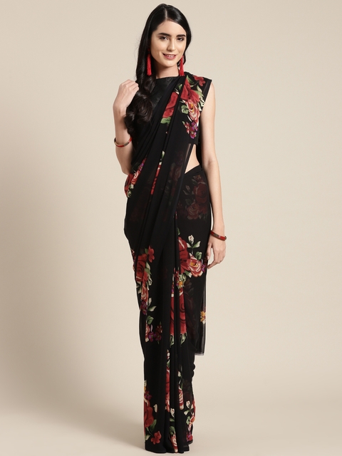 Tikhi Imli Black & Red Printed Saree