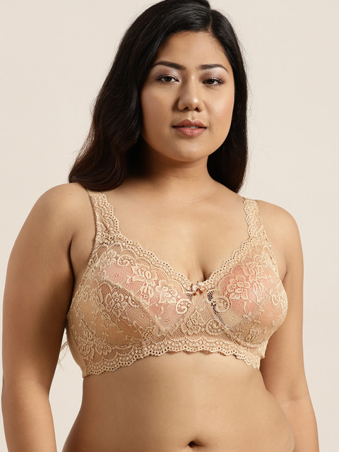 Sztori X fwd Plus Size Beige Lace Non-Wired Non Padded Everyday Bra SZ-BRA-705B