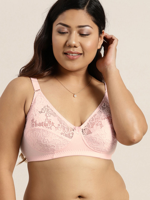 Sztori X fwd Plus Size Pink Lace Non-Wired Non Padded Everyday Bra SZ-BRA-704H