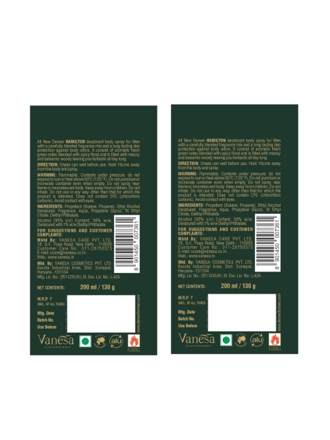 Denver Men Set of 2 Hamilton Deodorant Body Sprays - Image 2