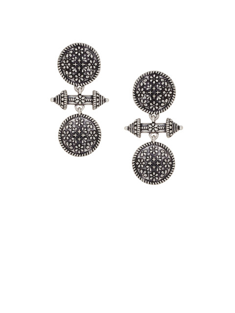 Voylla Silver-Plated Classic Oxidised Drop Earrings - Image 2
