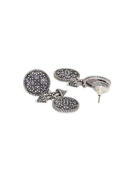 Voylla Silver-Plated Classic Oxidised Drop Earrings - Image 3
