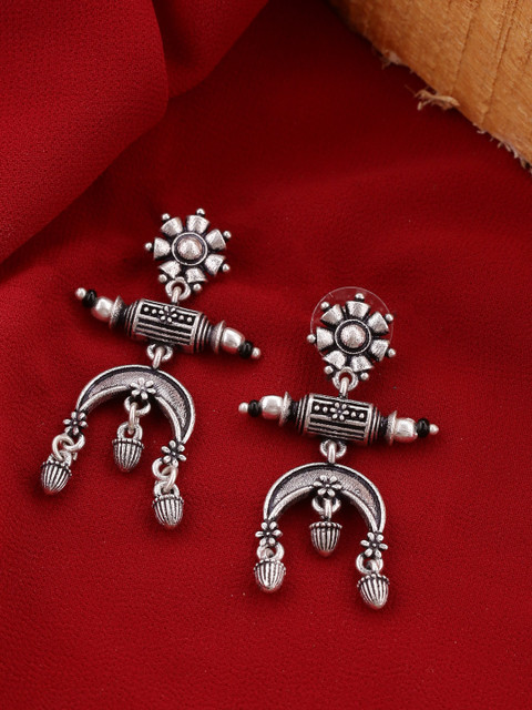 Voylla Silver-Toned Classic Drop Earrings