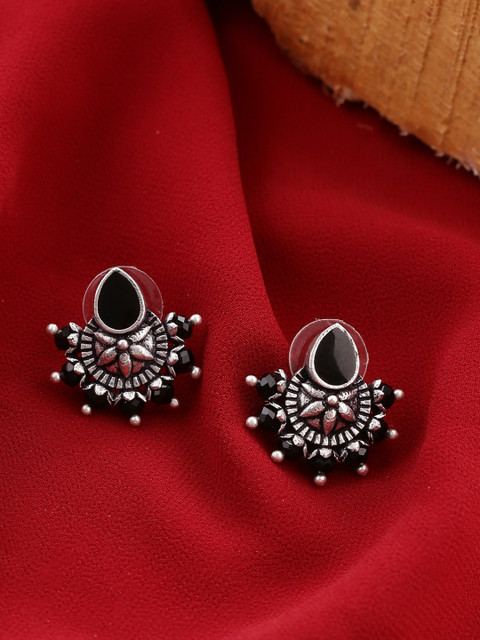 Voylla Oxidised Silver-Plated Black Contemporary Studs