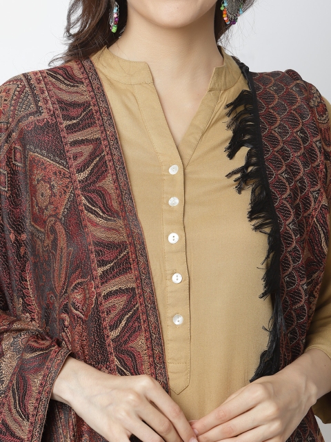 WEAVERS VILLA Women Brown & Maroon Woven Design Shawl - Image 6