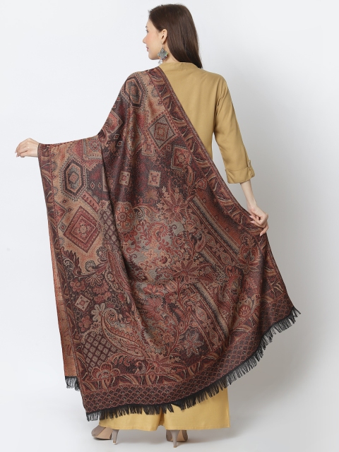 WEAVERS VILLA Women Brown & Maroon Woven Design Shawl - Image 5