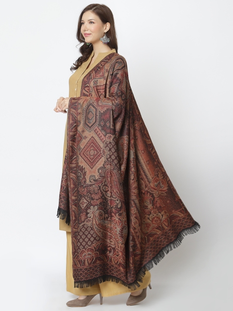 WEAVERS VILLA Women Brown & Maroon Woven Design Shawl - Image 4