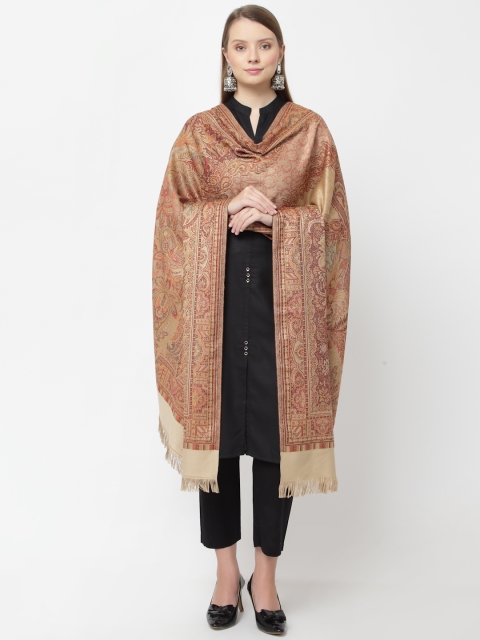 WEAVERS VILLA Women Beige & Maroon Woven Design Shawl - Image 6