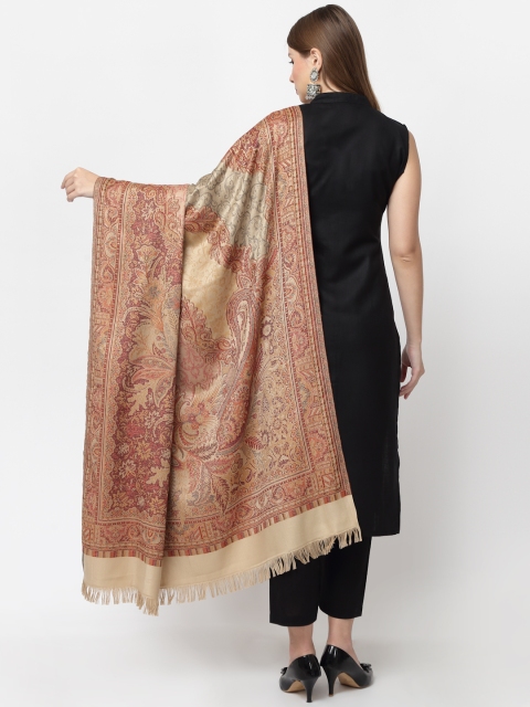 WEAVERS VILLA Women Beige & Maroon Woven Design Shawl - Image 5