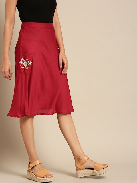 DressBerry Red Solid A-Line Skirt