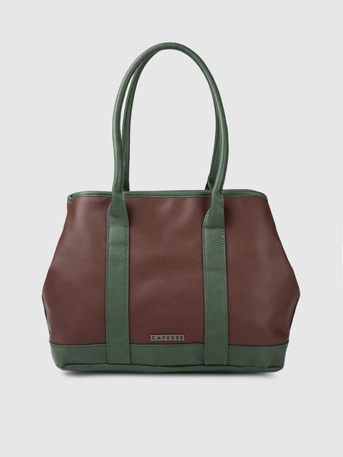 Caprese Green & Brown Solid Shoulder Bag