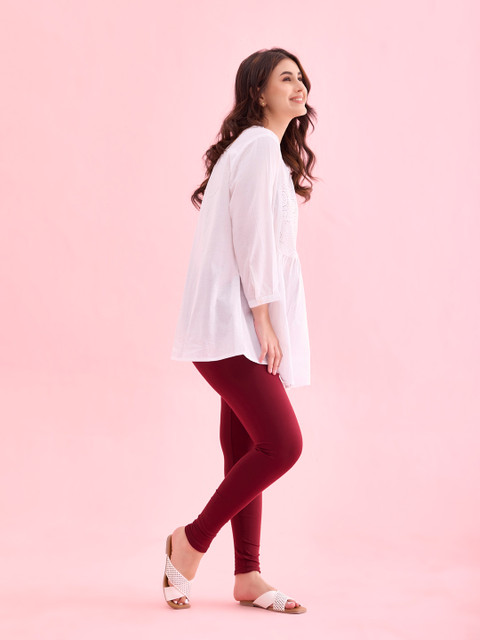 Go Colors Women Maroon Solid Churidar Length Leggings - Image 2