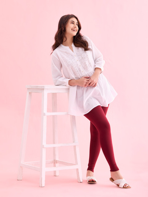 Go Colors Women Maroon Solid Churidar Length Leggings - Image 4