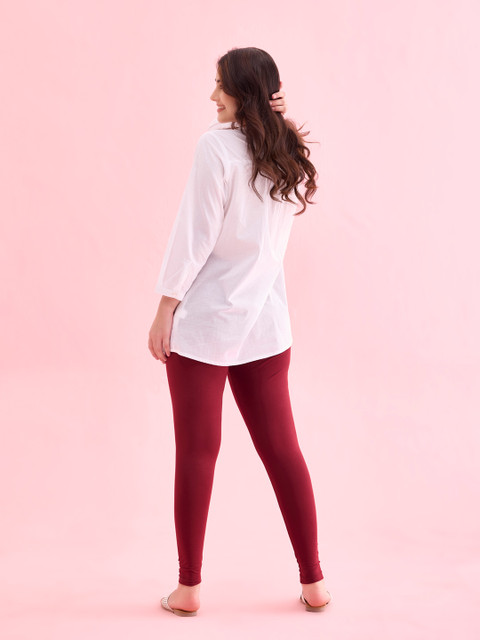 Go Colors Women Maroon Solid Churidar Length Leggings - Image 3