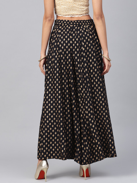 Juniper Women Black & Gold-Toned Printed Flared Palazzos - Image 3