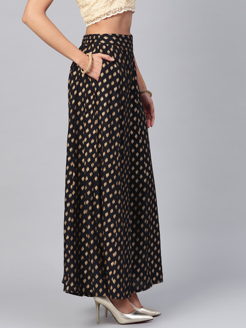 Juniper Women Black & Gold-Toned Printed Flared Palazzos - Image 2
