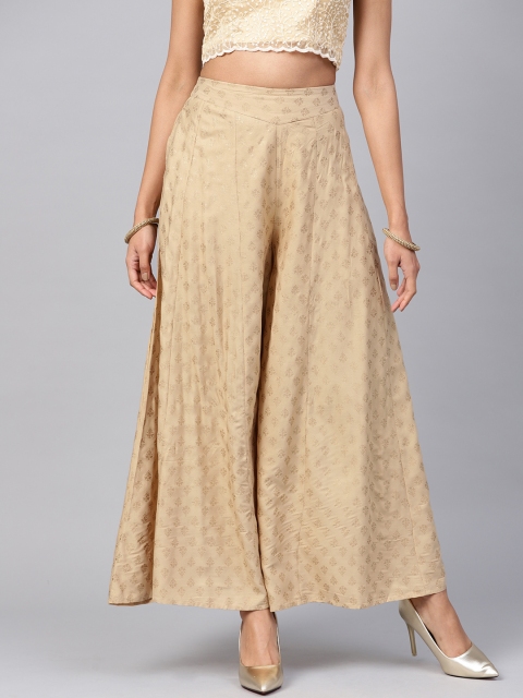 Juniper Women Beige Printed Flared Palazzos