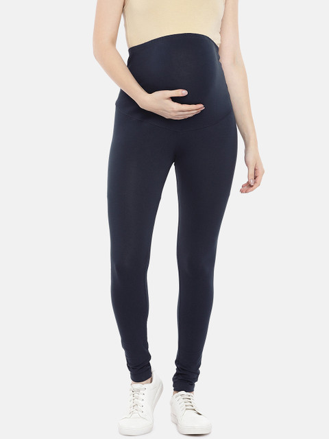 Blush 9 Maternity Women Navy Blue Solid Ankle-Length Maternity Leggings