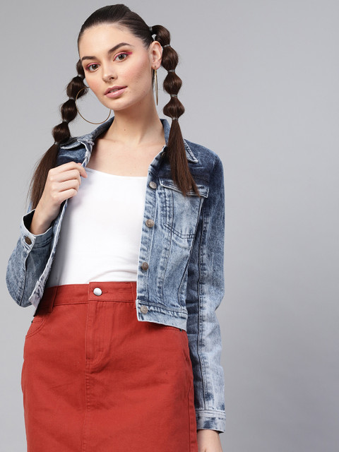 SASSAFRAS Women Blue Acid Wash Denim Jacket