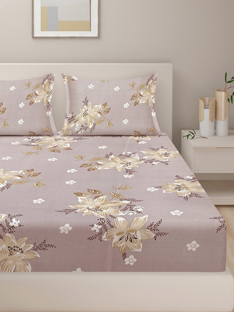 SWAYAM Purple Veda Floral Print 160 TC Cotton Double Bedsheet Set - Image 2