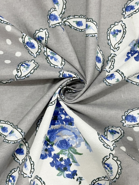 SWAYAM Grey Floral Roto Cotton144 TC King Fitted Bedsheet Set - Image 5
