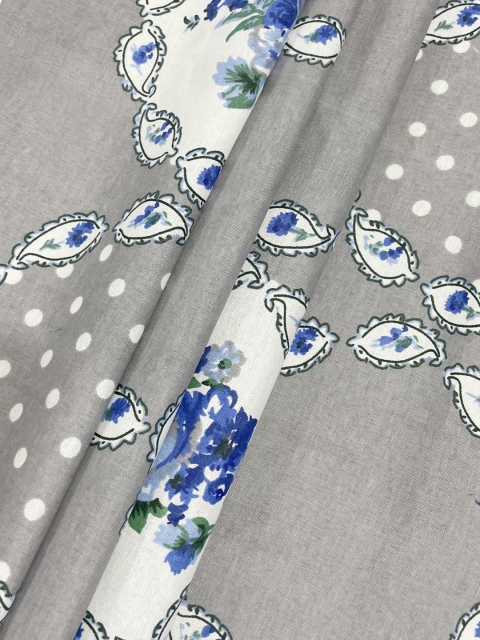 SWAYAM Grey Floral Roto Cotton144 TC King Fitted Bedsheet Set - Image 6