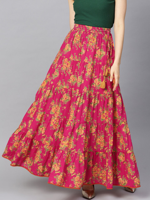Varanga Magenta & Yellow Printed Flared Maxi Dress