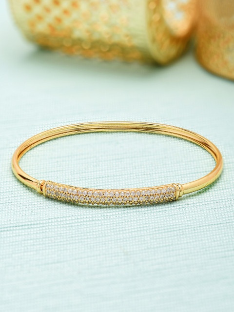 Zaveri Pearls Gold-Plated Cubic Zirconia Studded Kada Bracelet