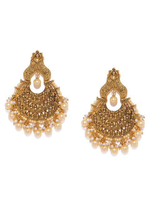 Zaveri Pearls Gold-Plated Crescent Shaped Chandbalis