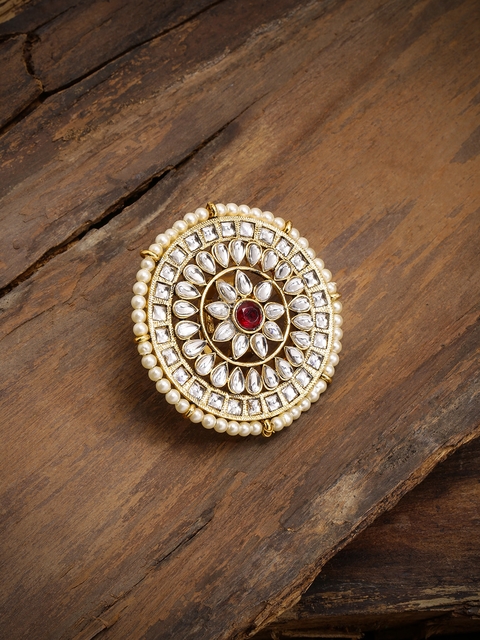Zaveri Pearls Gold-Plated Kundan & Pearls Studded Adjustable Finger Ring
