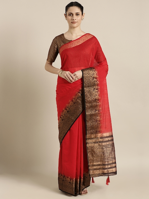 Shaily Red Solid Pure Silk Saree