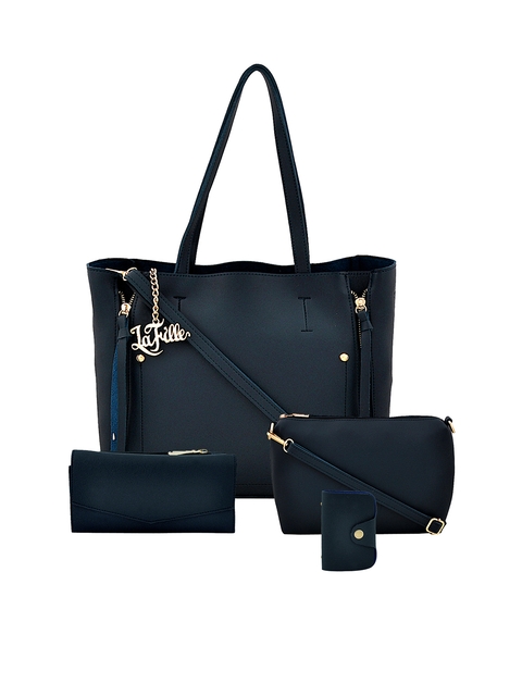LaFille Women Set of 4 Blue Solid Shoulder Handbag With Wallet &...
