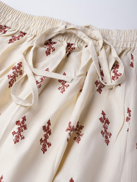 anayna Cream-Coloured & Red Printed Flared Maxi Skirt - Image 5