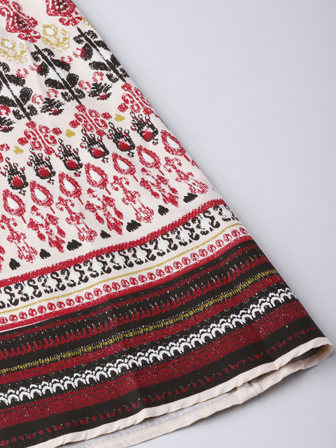 anayna Cream-Coloured & Red Printed Flared Maxi Skirt - Image 6