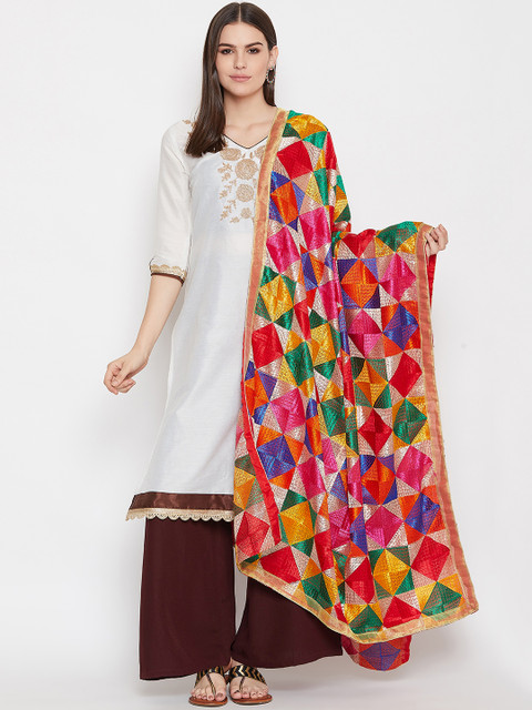 WEAVERS VILLA Multicoloured Embroidered Dupatta