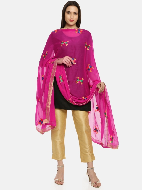 WEAVERS VILLA Magenta Embroidered Dupatta