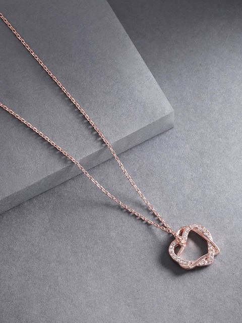 Jewels Galaxy Rose Gold-Plated Stone-Studded Heart-Shaped Handcrafted Pendant with Chain