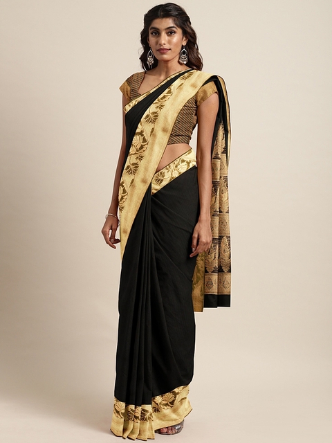 The Chennai Silks Classicate Black Pure Cotton Woven Design Kovai Saree