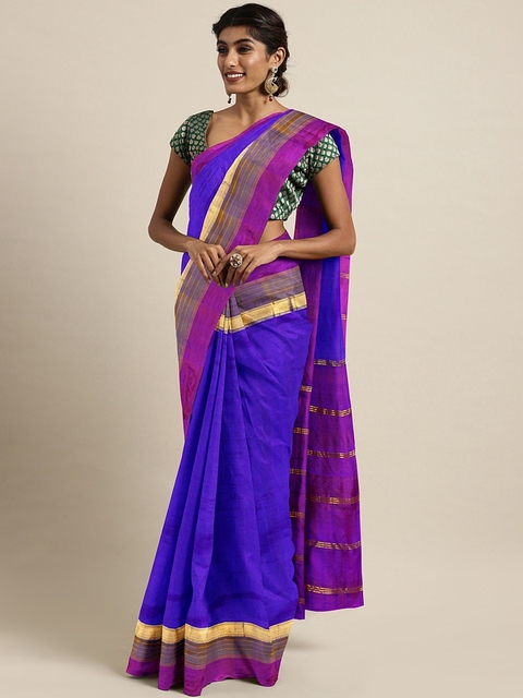 The Chennai Silks Classicate Blue Pure Silk Solid Dharmavaram Saree