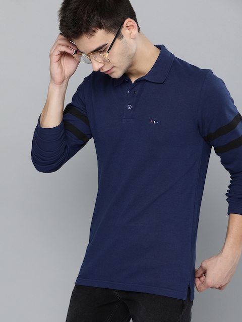 Harvard Men Navy Blue Solid Polo Collar T-shirt