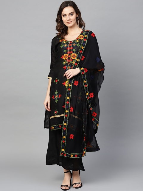 Ishin Black Embroidered Unstitched Dress Material