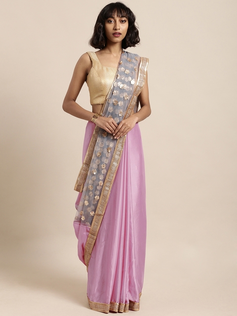 Tikhi Imli Pink & Blue Net Embellished Saree