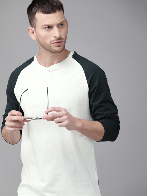 The Roadster Lifestyle Co Men White Solid Henley Neck Pure Cotton T-shirt