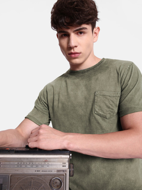 The Roadster Lifestyle Co. Dyed Round Neck Pure Cotton T-shirt