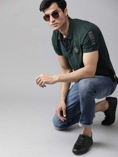 Roadster Men Green Solid Polo Collar T-shirt