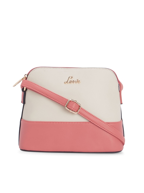 Lavie Off-White & Pink Colourblocked Sling Bag